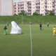 A parachuter landed in the middle of a soccer game in Poland.